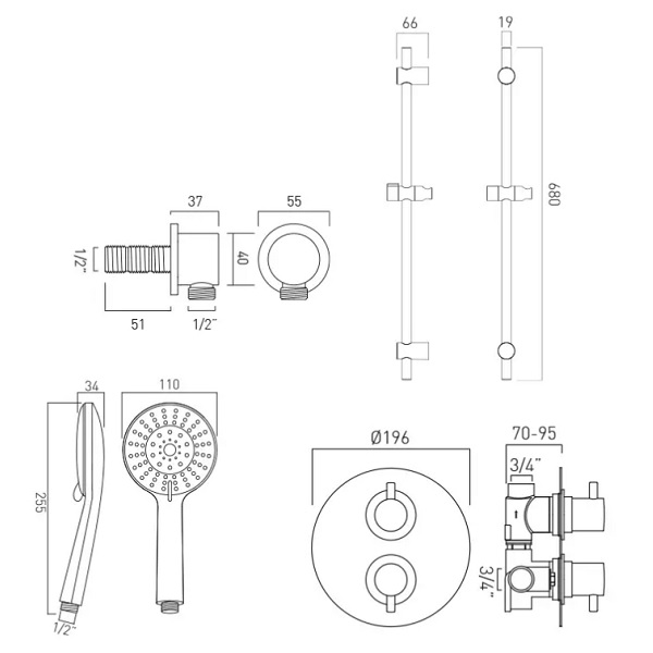 Vado Celsius 1 Outlet Shower Set With Slide Rail DX CELRO CP