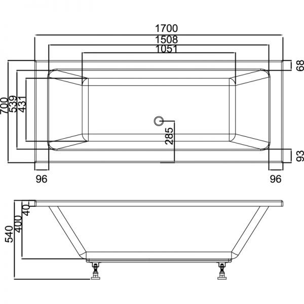 Saneux Stetson 1700 x 700mm double ended bath 20146
