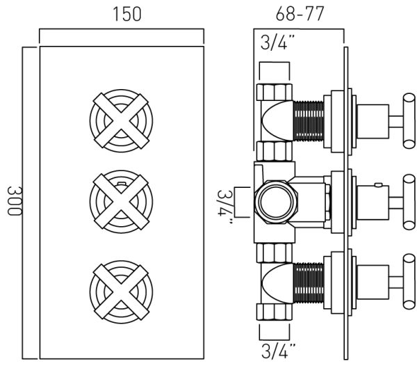 Vado Element 3 handle thermostatic valve ELE-128C-3/4-C/P