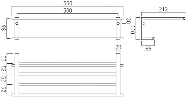 Vado Level towel shelf with towel rail 550mm (22") LEV-185B-C/P