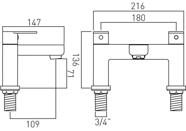 Vado Phase 2 hole bath filler deck mounted PHA-137-C/P