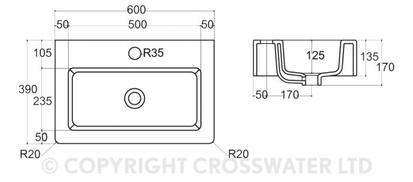 Crosswater Air 60 Basin Countertop or Wall WM0132SCW