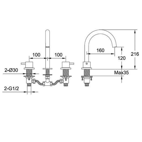 just taps plus vos matt black 3 hole basin mixer tech spec