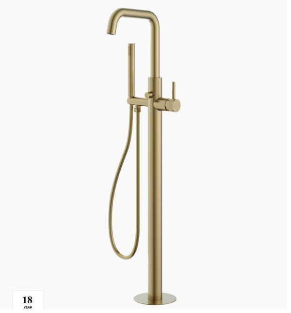 aqualla brushed brass floor standing bath shower mixer in stock